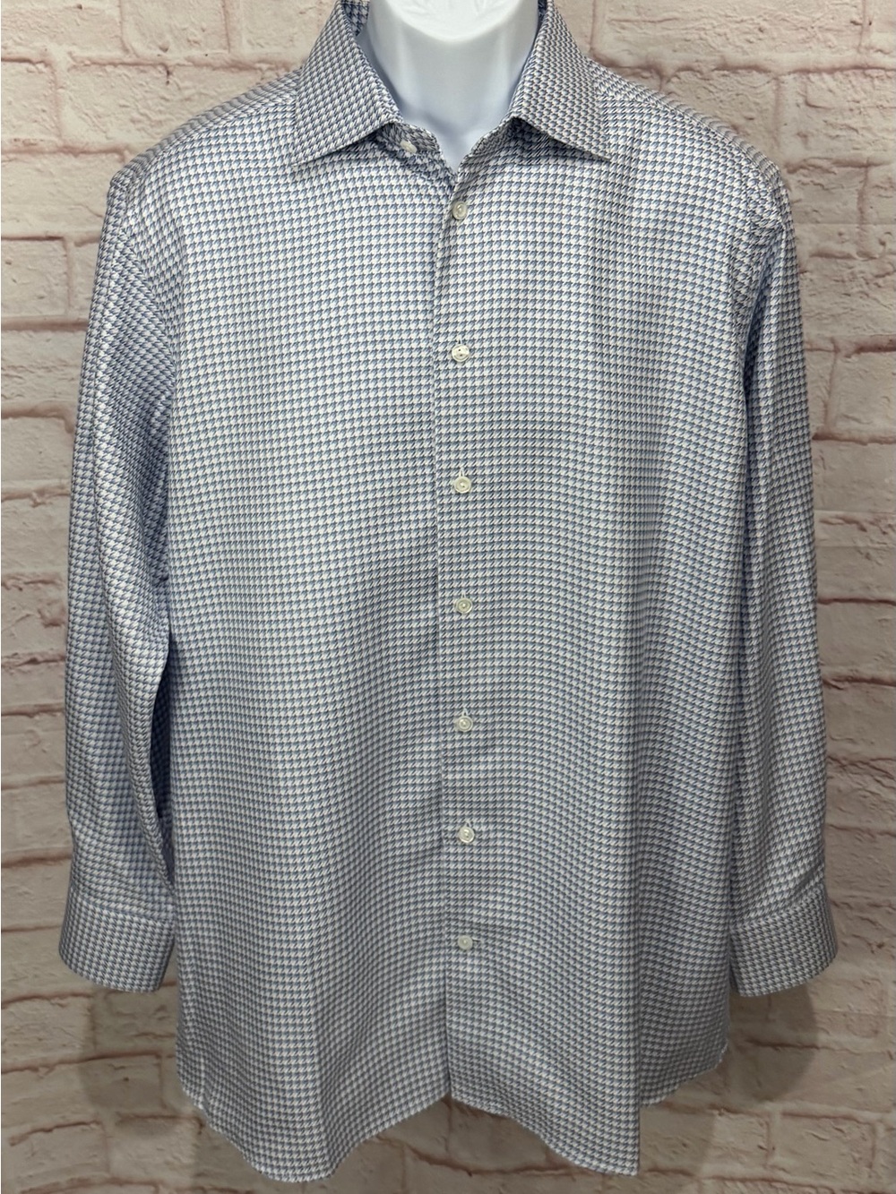 Eton Dress Shirt Mens 44 17.5 Contemporary Fit Blue Houndstooth 100% Cotton Mint